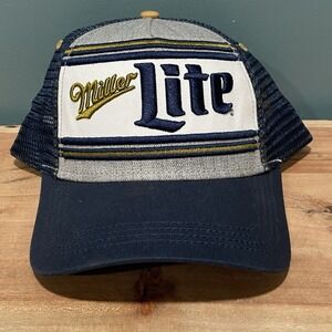 Miller Lite Hat Basic Beer Snap Back Trucker Navy White Mesh Logo Cap NWT 2021